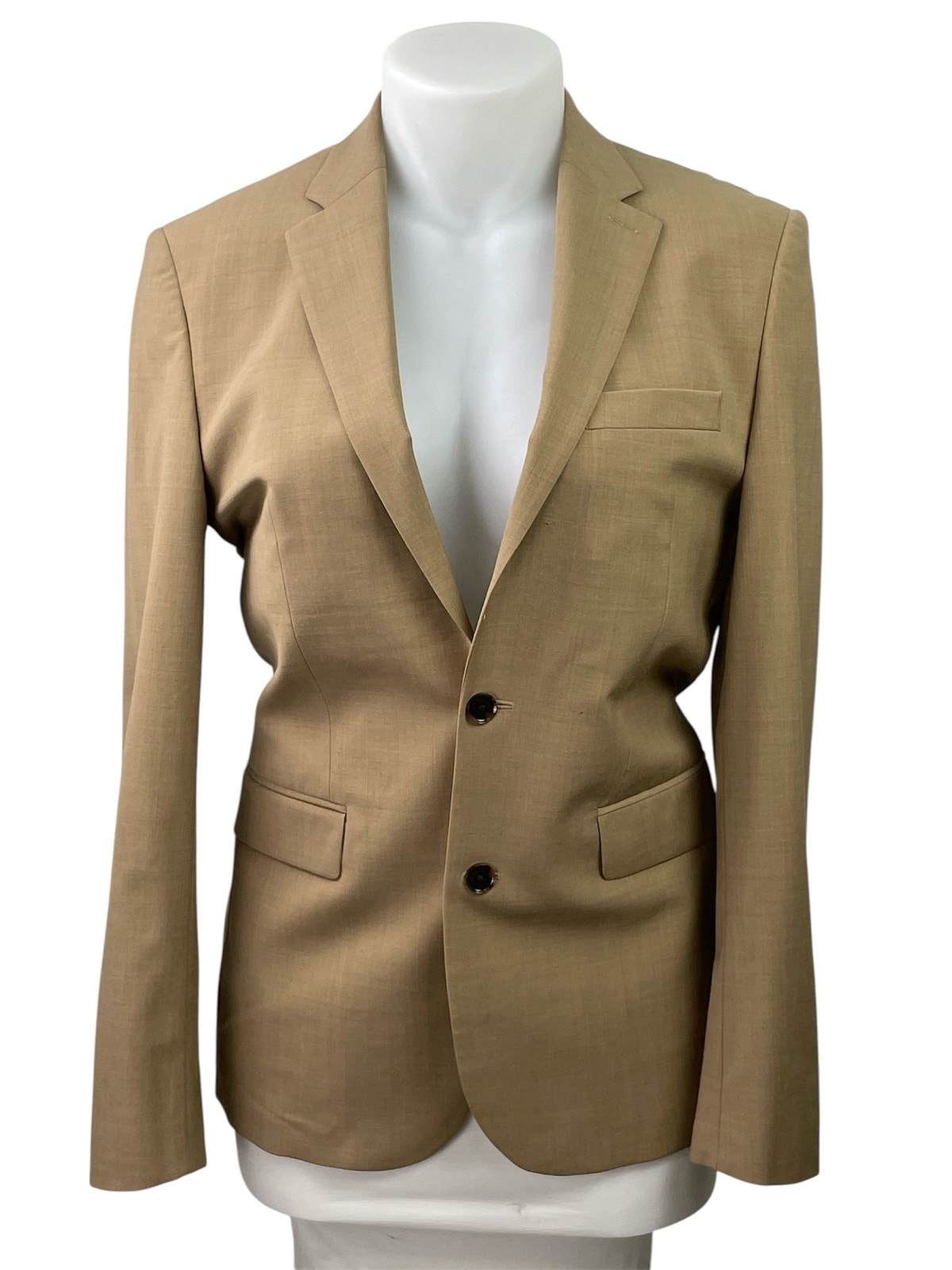 Express Women's Tan Long Sleeve Notch Lapel Pocket Blazer Coat Suit Jacket 39l